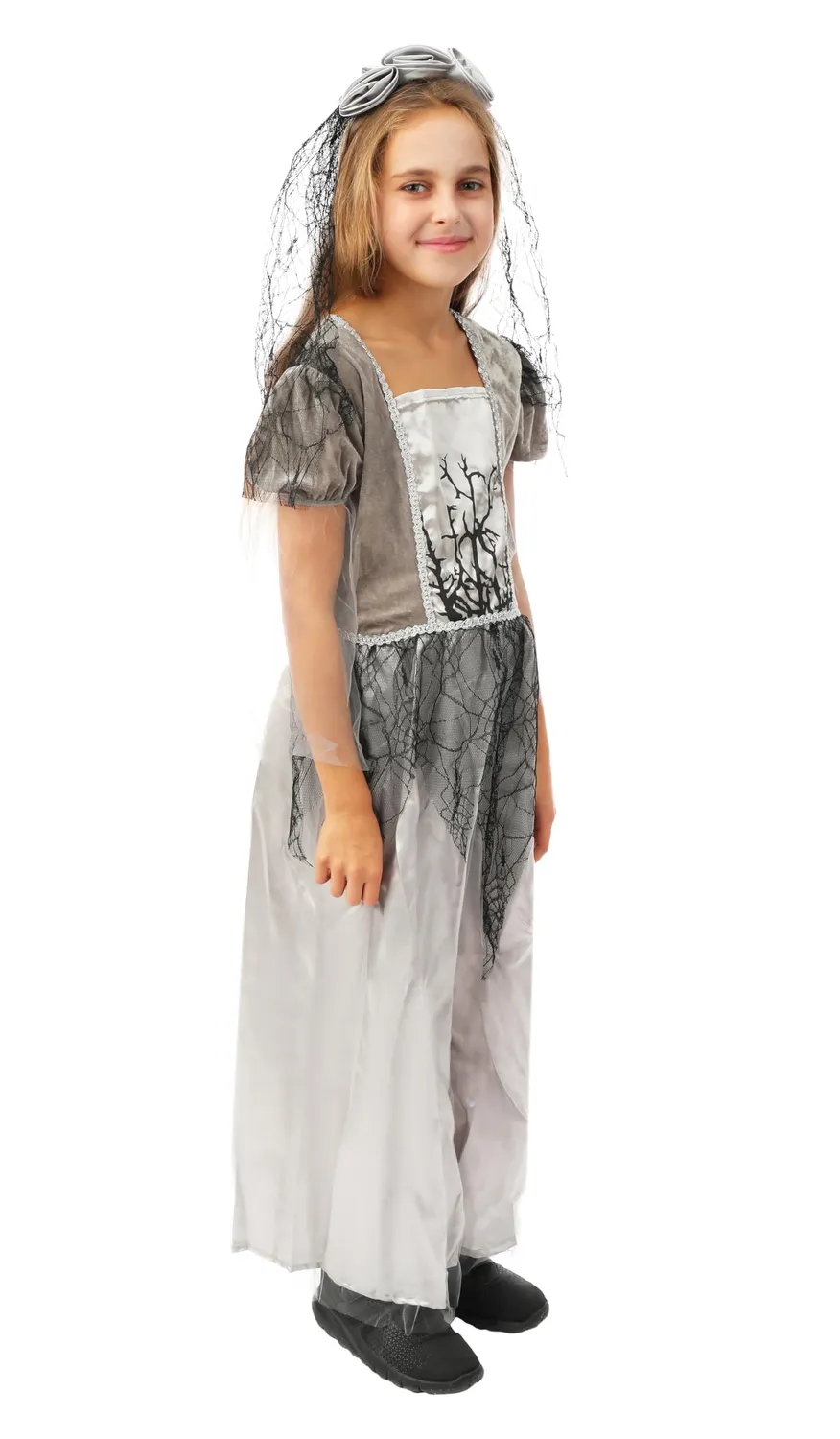 P'tit Clown costume sposa ragno grigio bambina con cerchietto