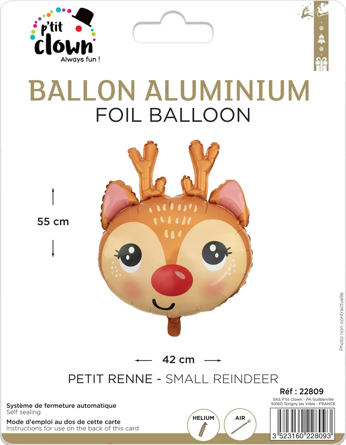 P'tit Clown Petit Rene Palloncino Alluminio Renna 55 cm