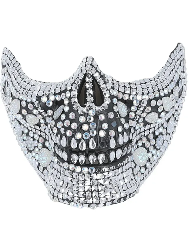 Smiffys Crystal Skull Maschera Metà Viso Argento Nero