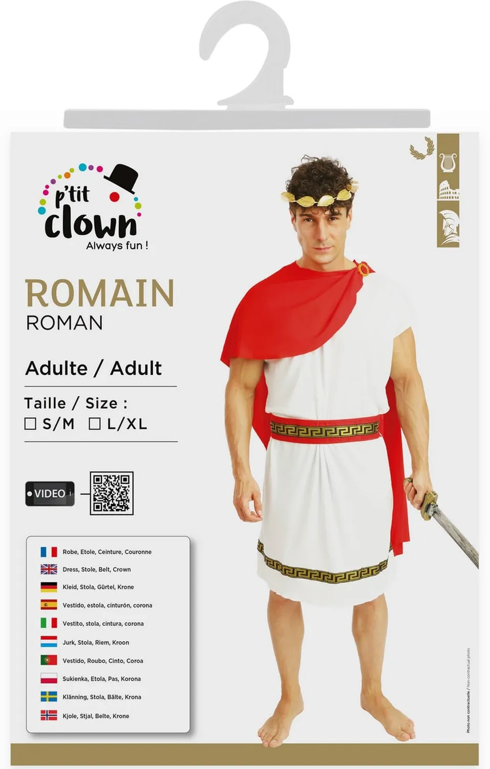 P'tit Clown costume romana adulto L-XL tunica poliestere