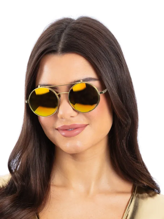 Smiffys occhiali tondi oro specchiati flip up