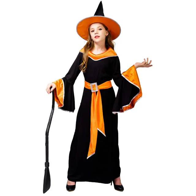 SEA HARE Strega Glamour costume arancio 7-9 anni con cappello
