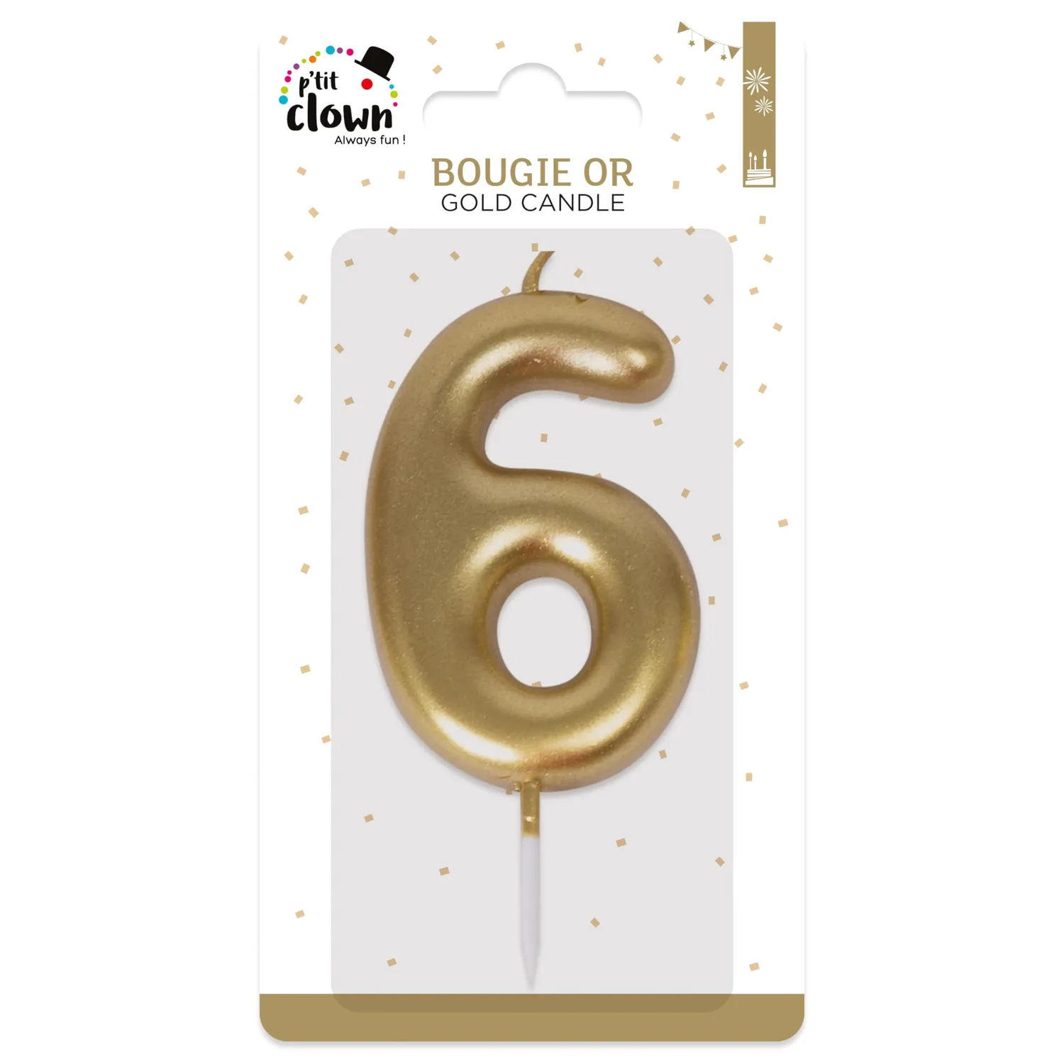 P'tit Clown candela numero 6 oro per torta