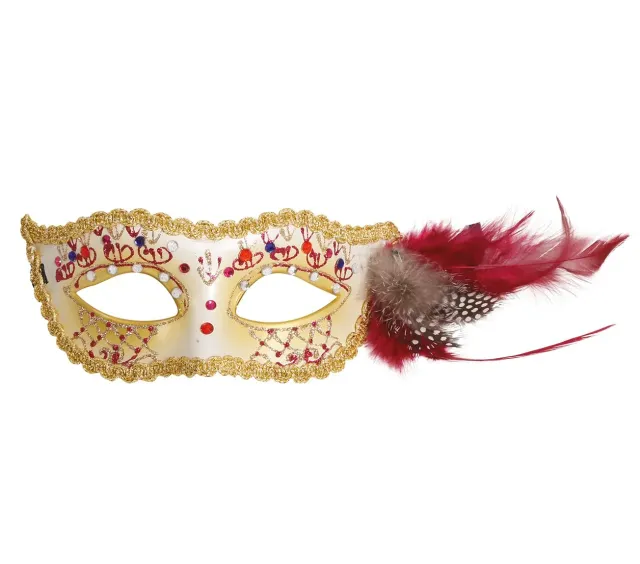 Guirca Maschera Bianca Piuma Rosa maschera veneziana