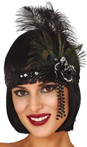 Fiestas Guirca Nastro Paillettes Nero Accessorio con Piume