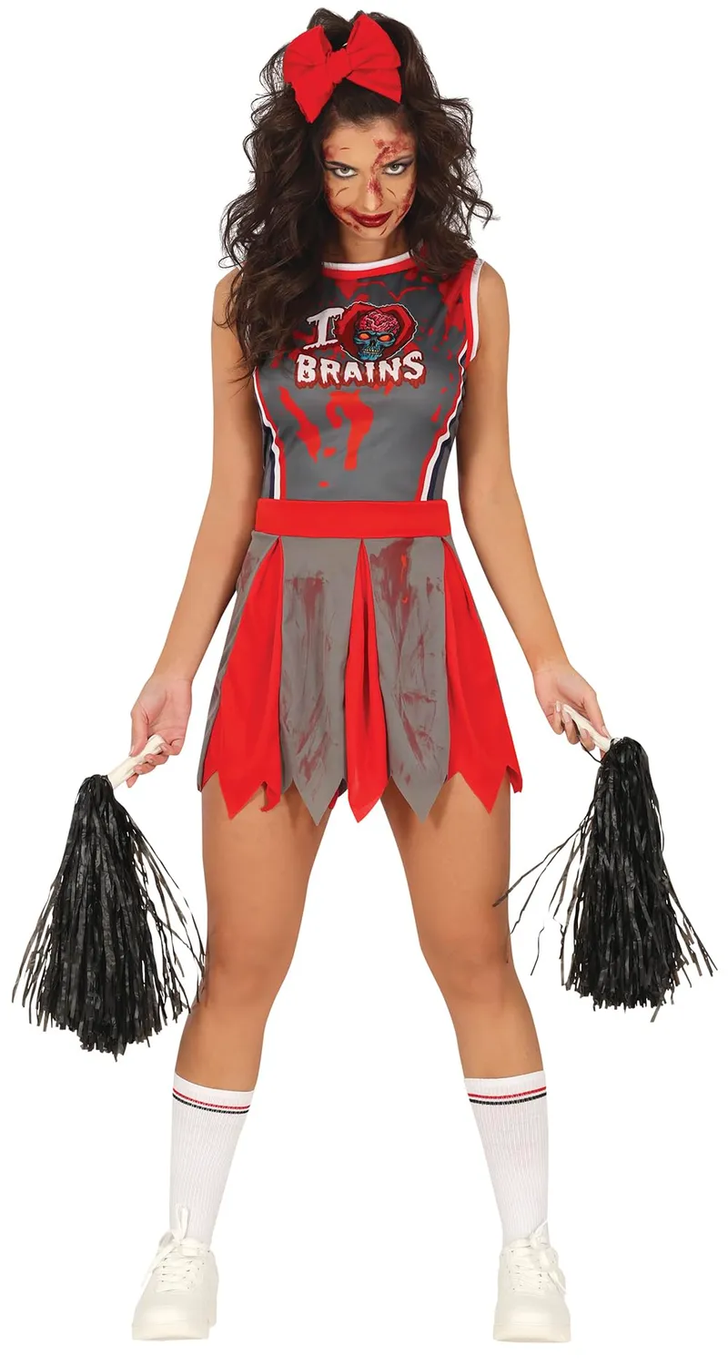 Guirca cheerleader zombie costume donna S rosso grigio