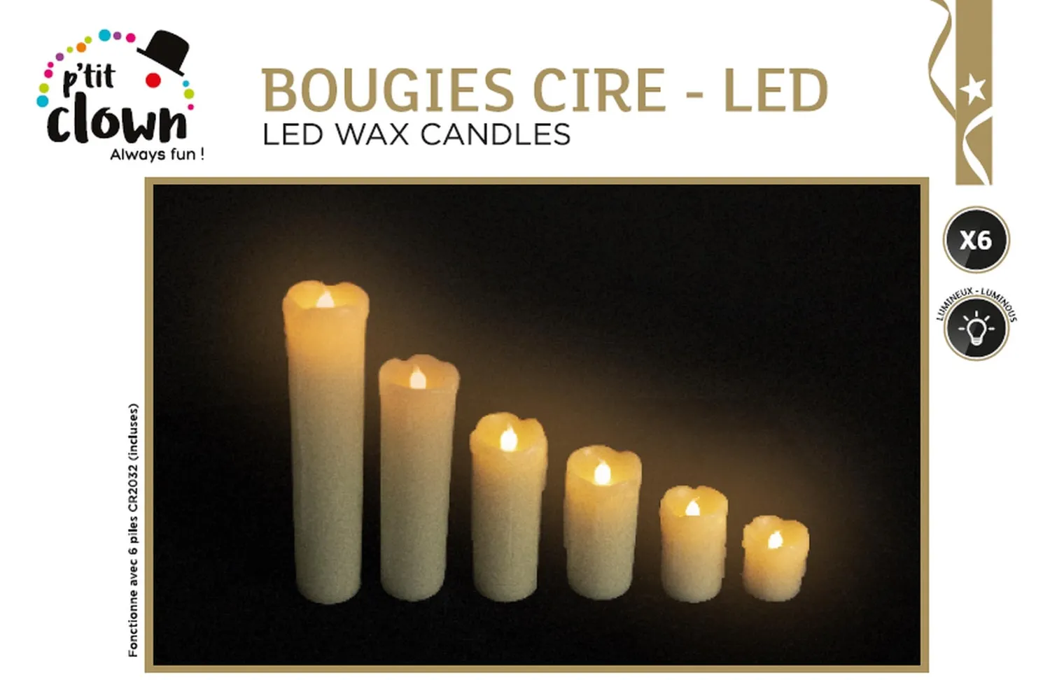 P'tit Clown Candele LED Effetto Cera Set 6 Pezzi Halloween