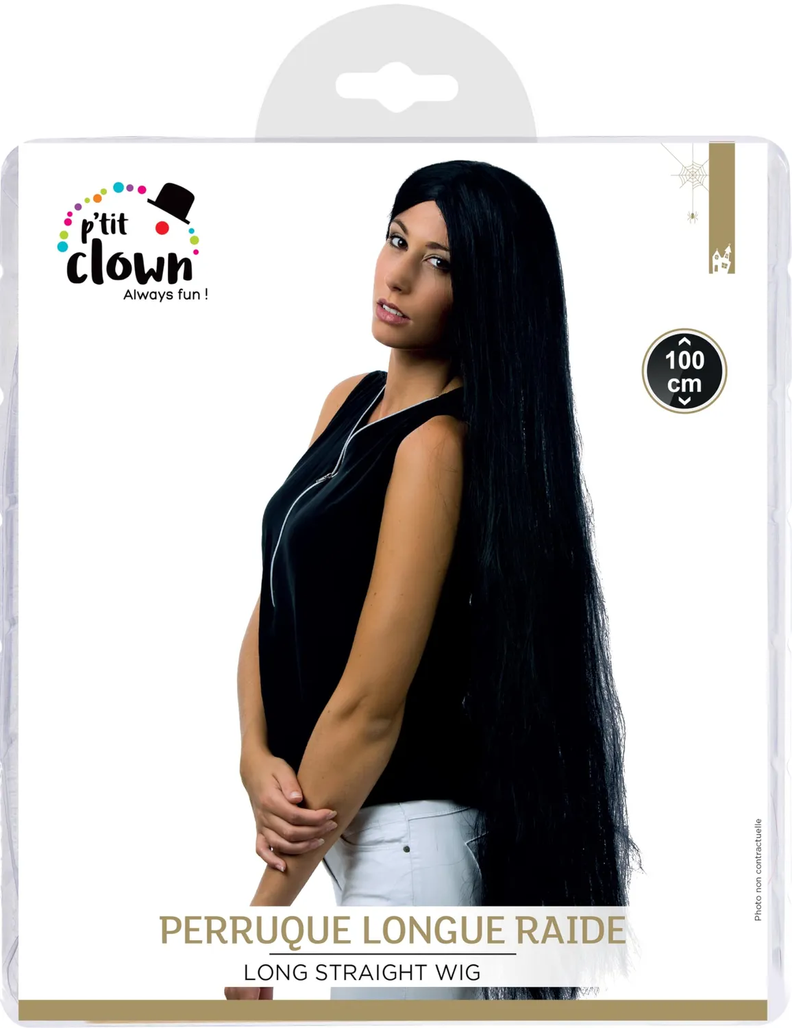 P'tit Clown parrucca lunga nera 100 cm strega
