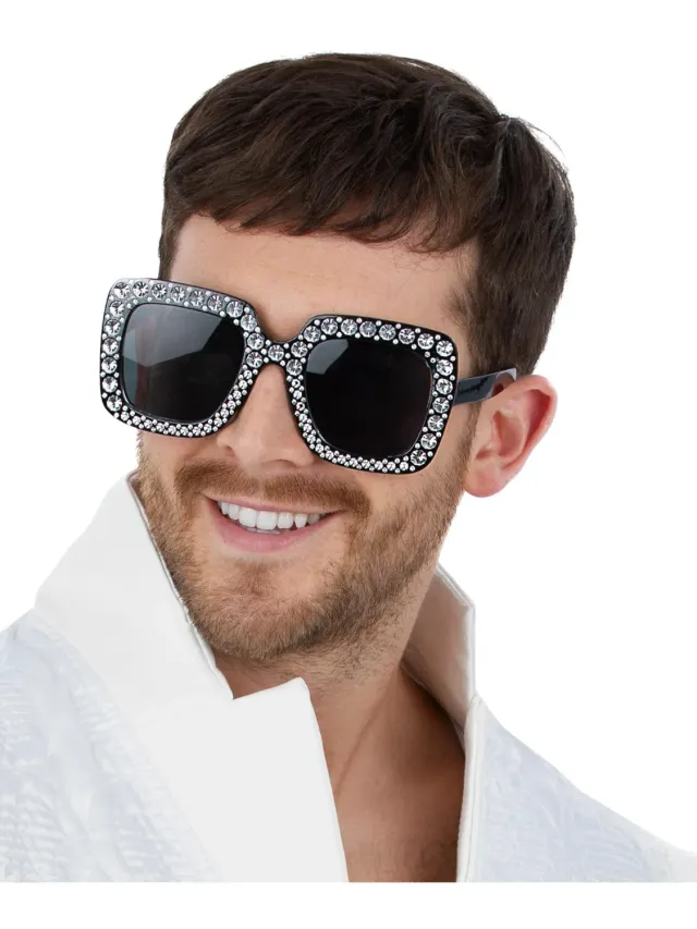 Smiffys Disco Jewelled Specs occhiali anni 70 neri gioiello