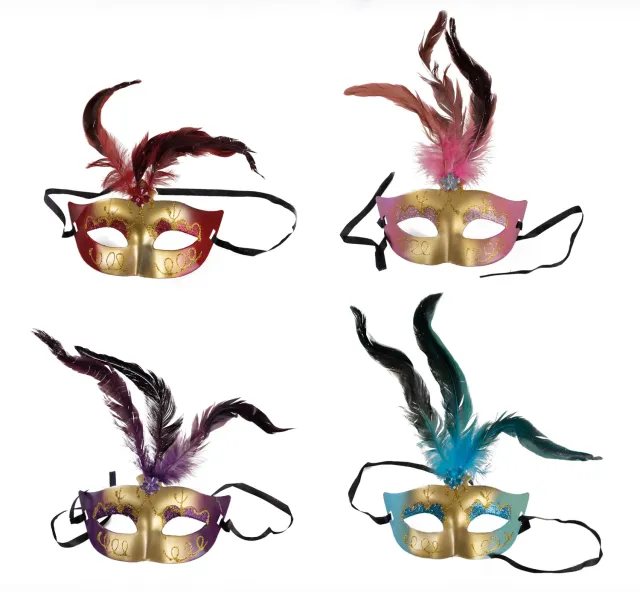 P'tit Clown Maschera Piumata Adulto Colori Assortiti Carnevale