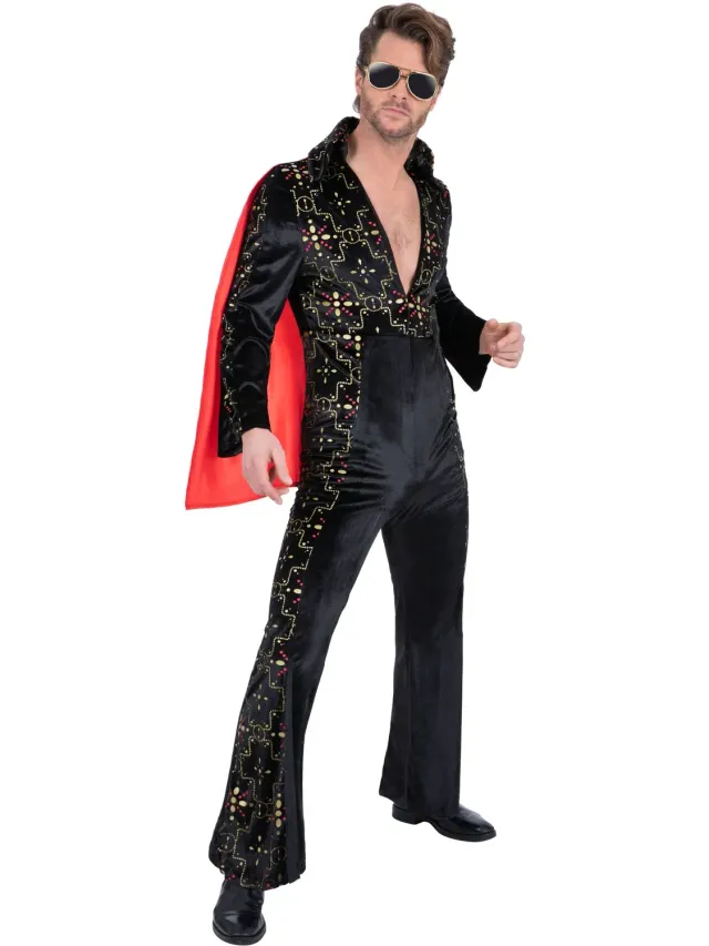 Smiffys Elvis Black costume uomo nero M strass