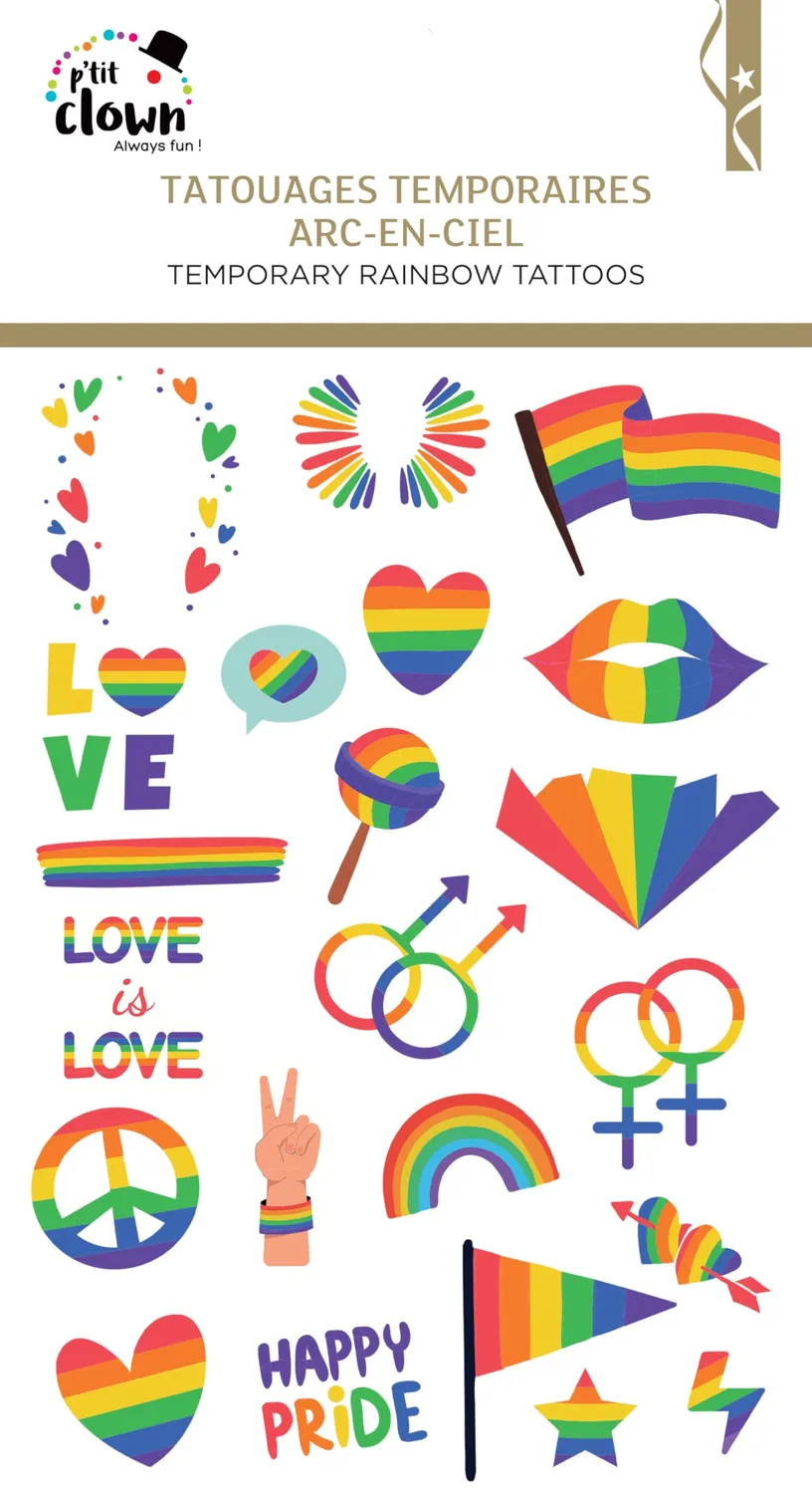 P'tit Clown 23265 tatuaggi temporanei arcobaleno 23 disegni