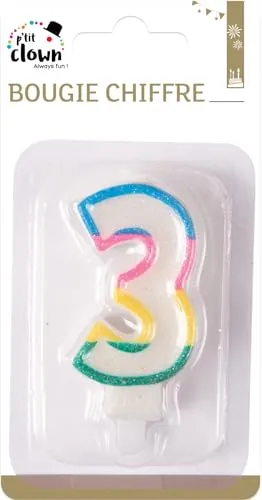 P'tit Clown candela numero arcobaleno glitter compleanno
