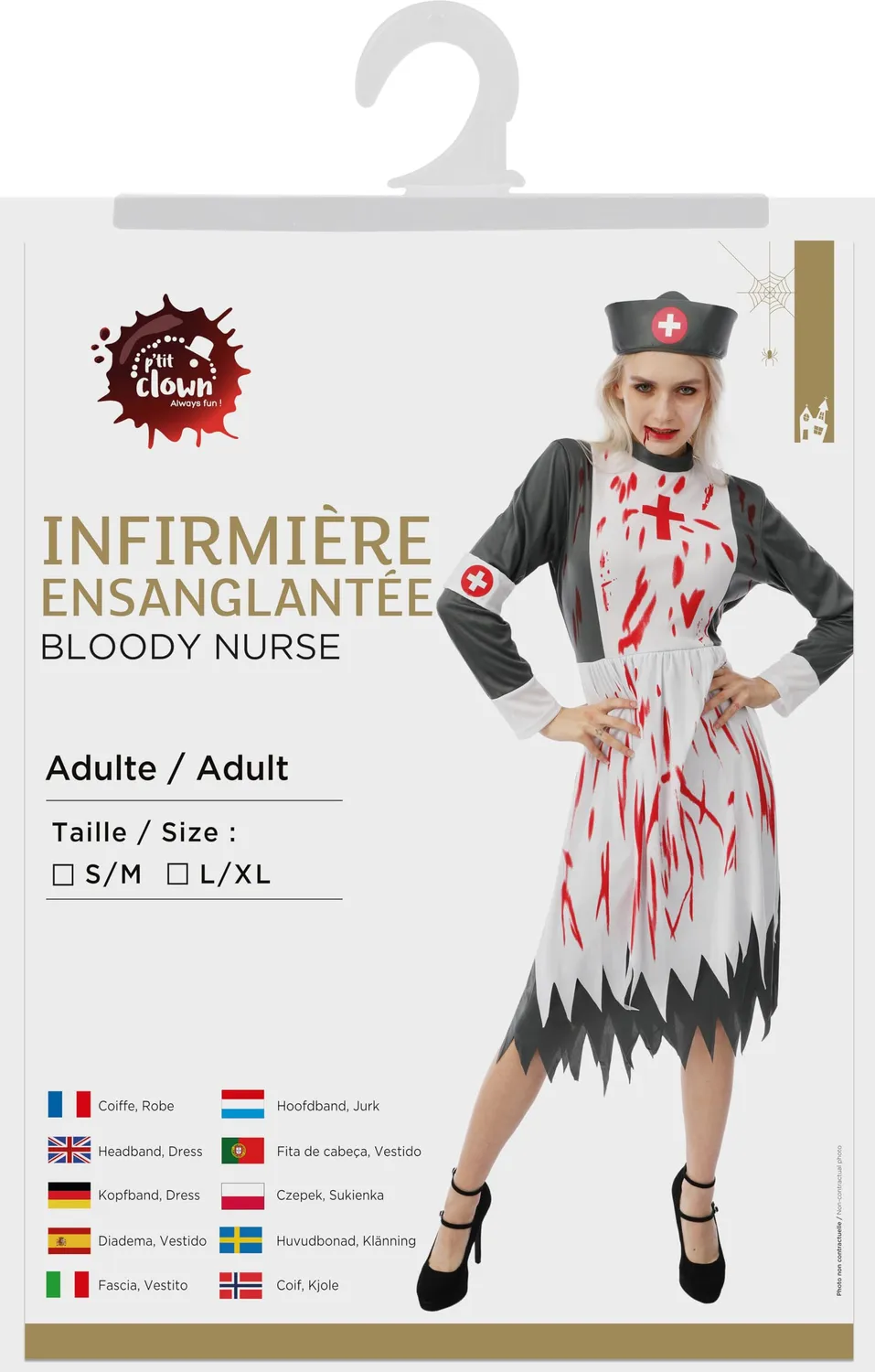 P'tit Clown Infermiera Insanguinata costume vestito S-M