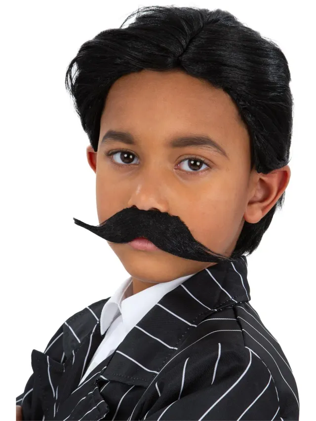 Smiffys Gothic Gangster parrucca bambino nera con baffi