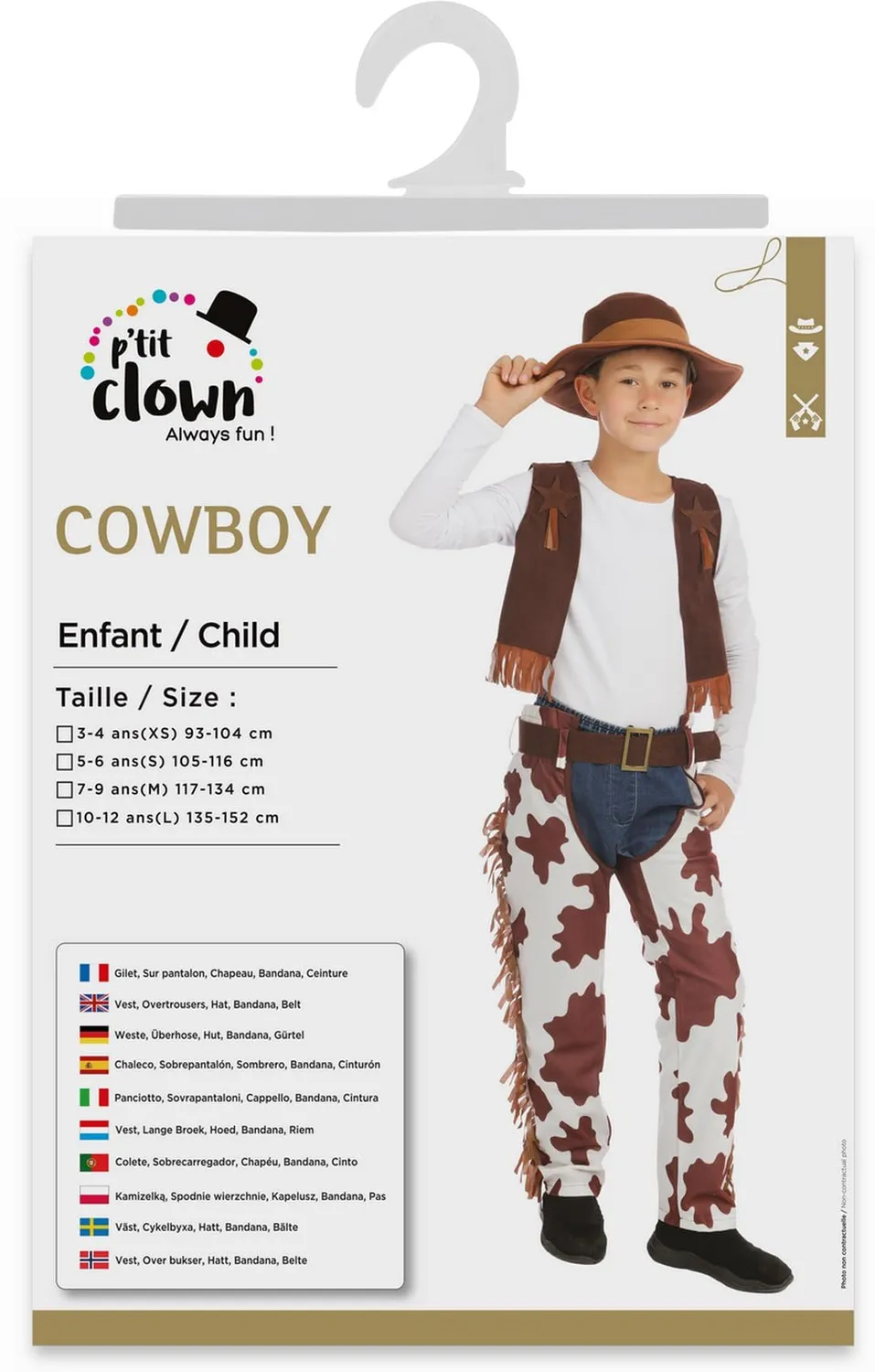 P'tit Clown costume cowboy bambino 10-12 anni poliestere