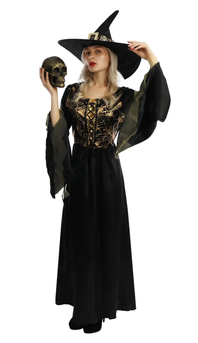 P'tit Clown Strega Medievale costume nero oro S/M