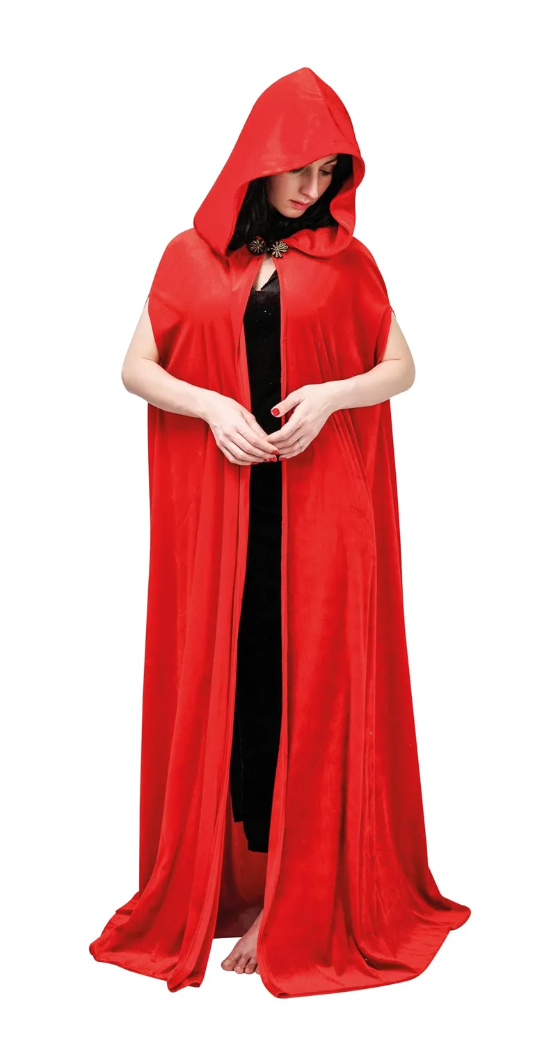 P'tit Clown Mantello medievale rosso velluto cappuccio
