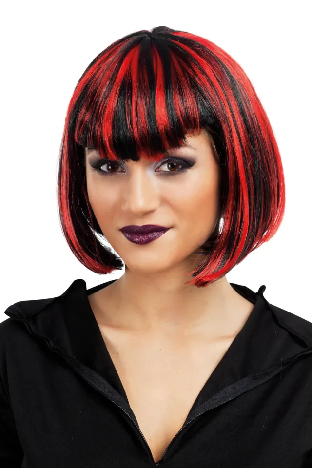 P'tit Clown parrucca vampira carrè nero rosso bianco donna
