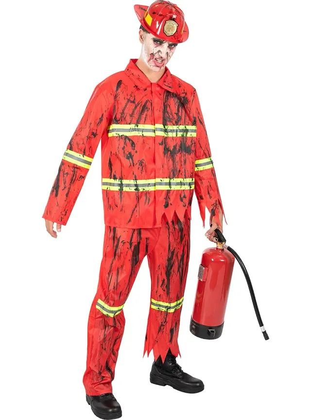 Funidelia costume pompiere zombie uomo rosso Halloween