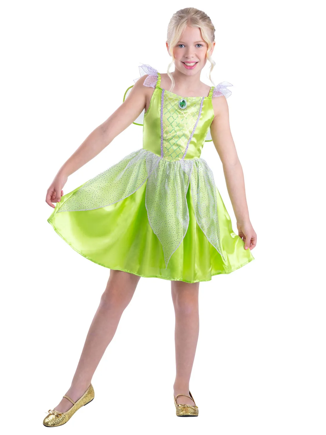 Smiffys Green Fairy costume fata verde con ali 4-12 anni