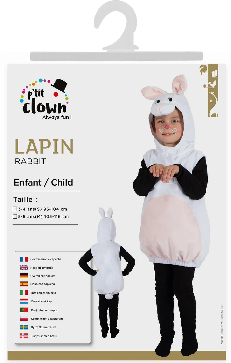 P'tit Clown Coniglio costume animale bambino tuta cappuccio