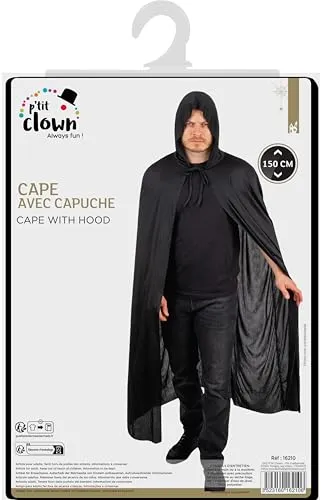 P'tit Clown 16210 mantella nera con cappuccio 150 cm