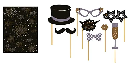 Fiestas Guirca Photo Booth Set 8 Pezzi Capodanno con Sfondo