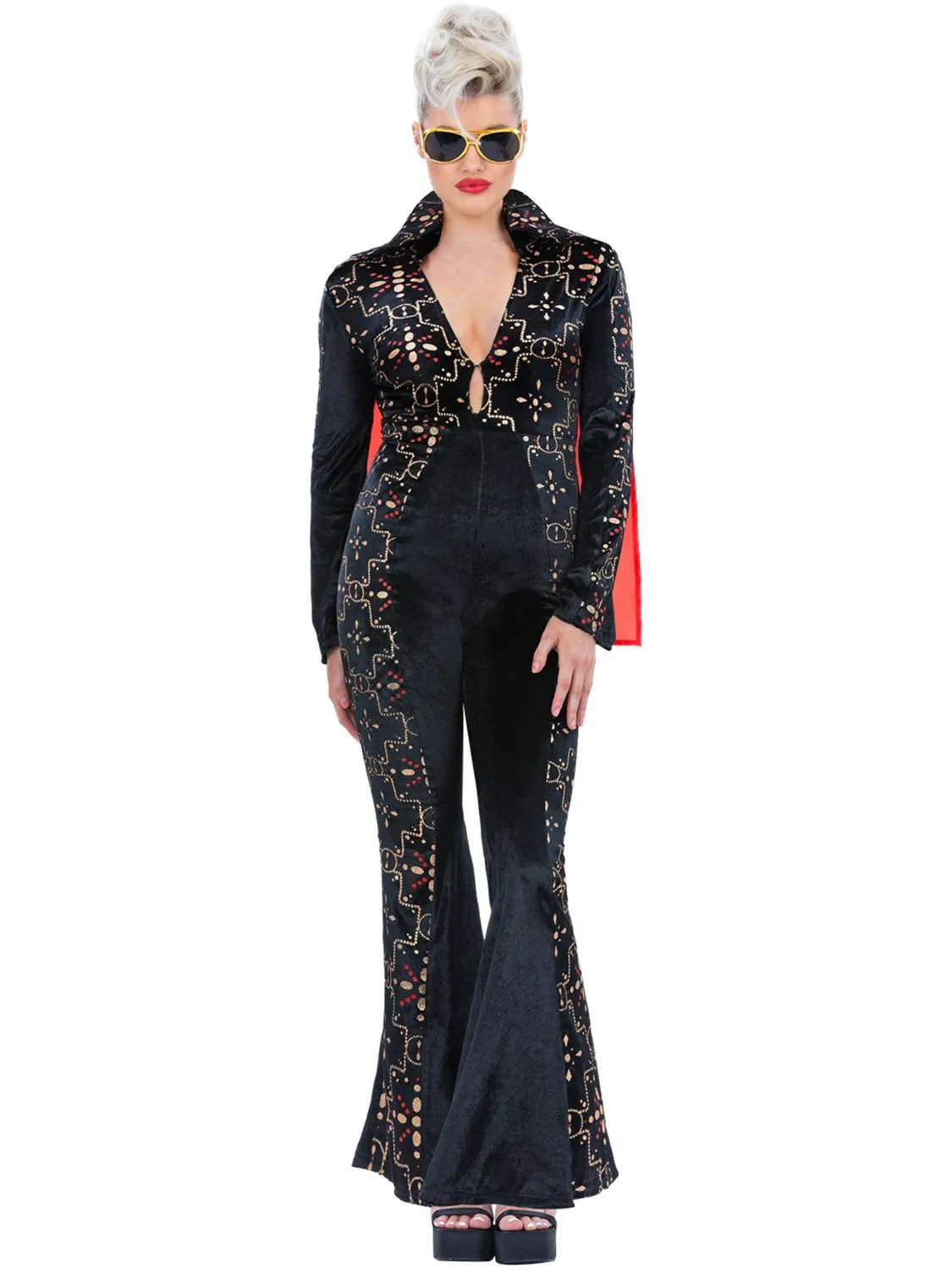Smiffys Elvis Black Rhinestone costume donna con mantello