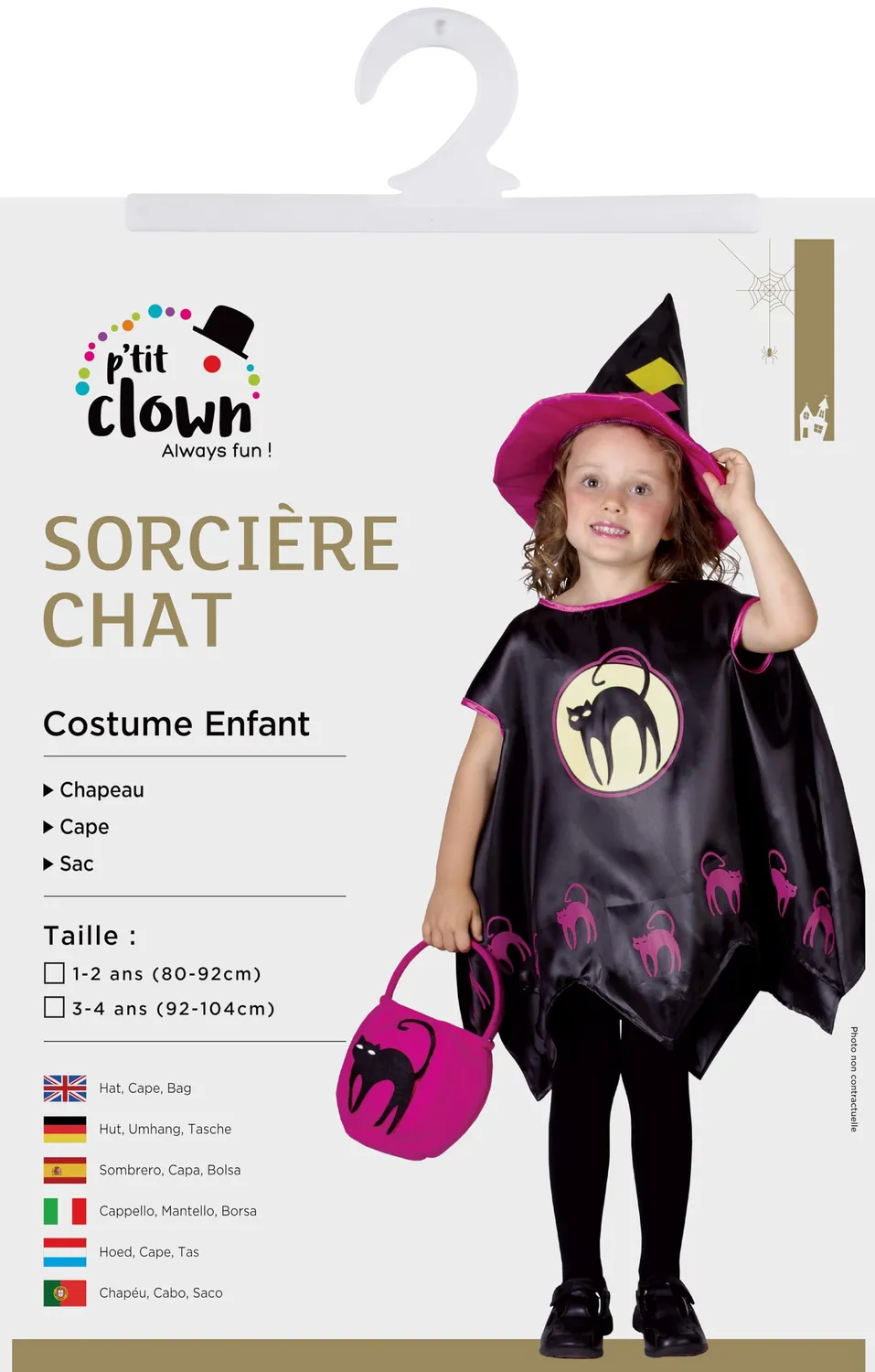 P'tit Clown 22006 costume strega gatto bambino 3/4 anni