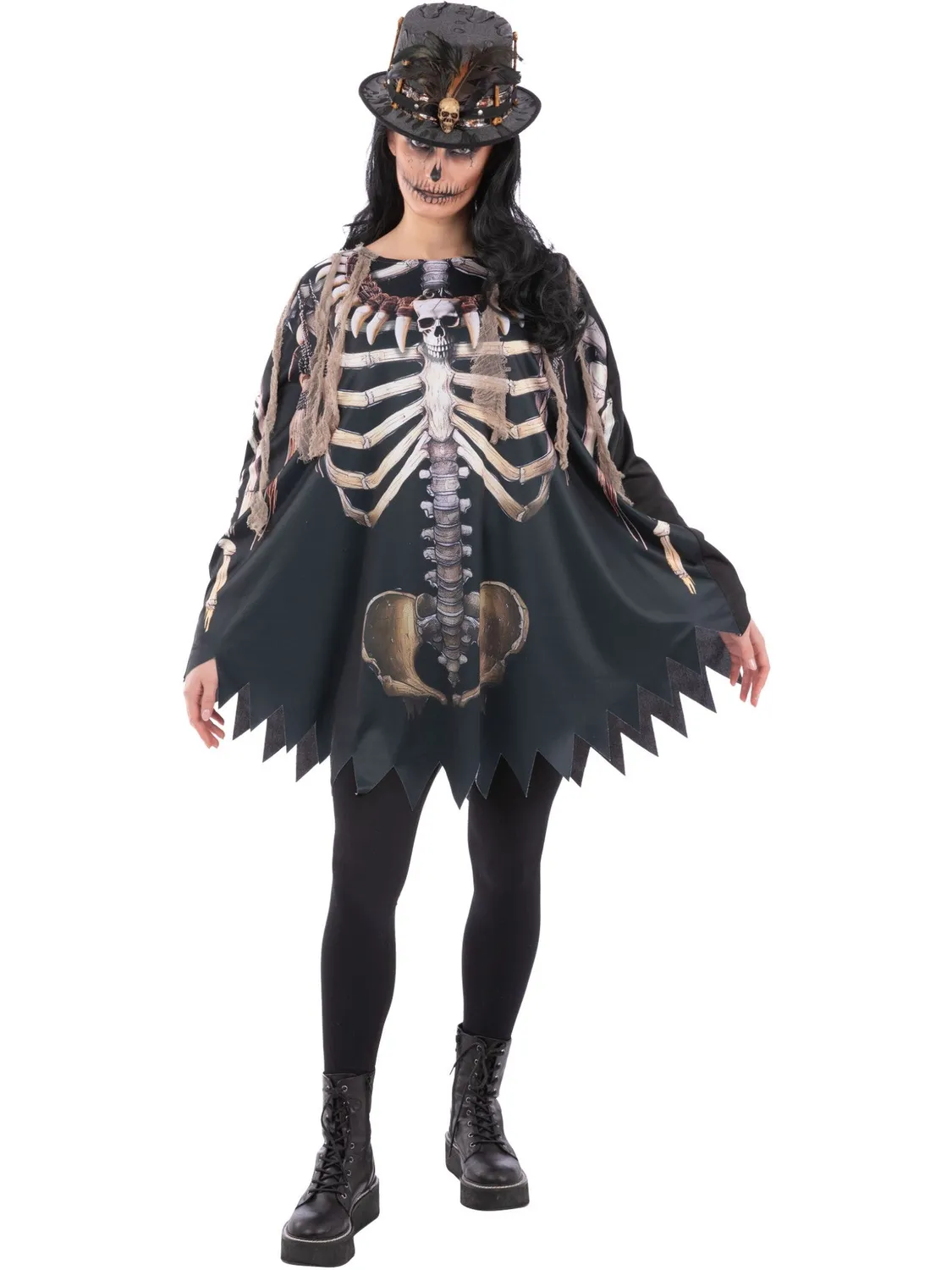 Smiffys Voodoo Witch Doctor poncho scheletro adulto unico