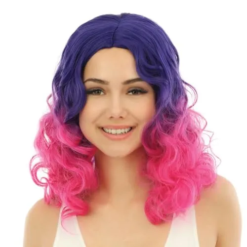 P'tit Clown parrucca lunga riccia rosa tie dye lusso