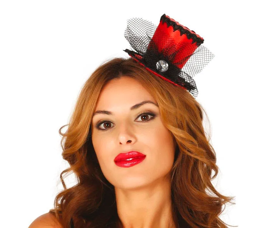 Guirca Mini Cilindro Burlesque Cappello Donna Nero Festa