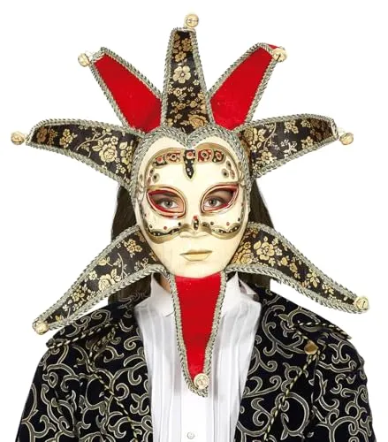 Fiestas Guirca maschera veneziana rossa oro donna
