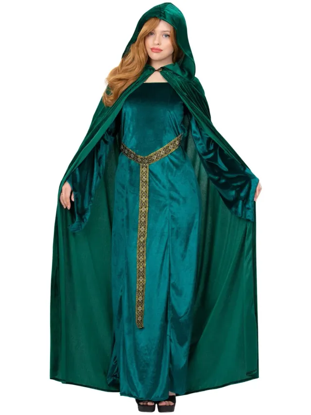 Smiffys Deluxe Cloak mantello verde smeraldo adulti con cappuccio