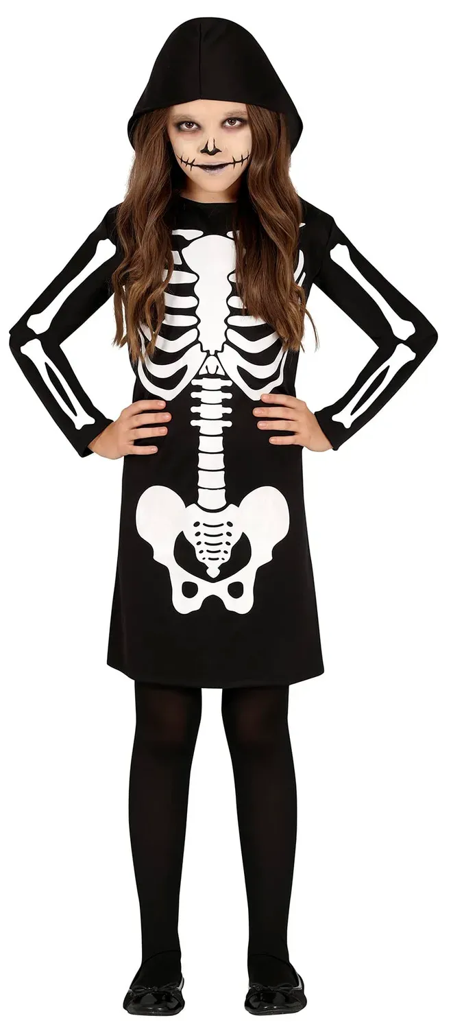 Fiestas Guirca scheletro costume bambina 7-9 anni cappuccio