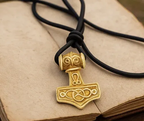 La Bottega di Merlino Mjolnir collana martello Thor ottone pelle