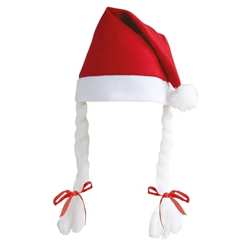 P'tit Clown cappello Mamma Natale rosso con trecce adulto