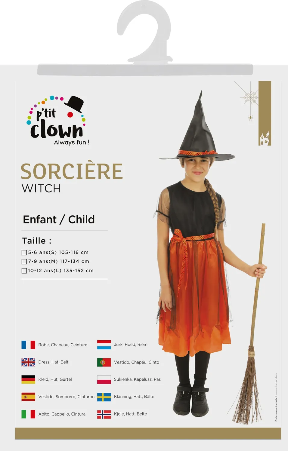 P'tit Clown re77028 costume strega bambina arancione 10/12 anni