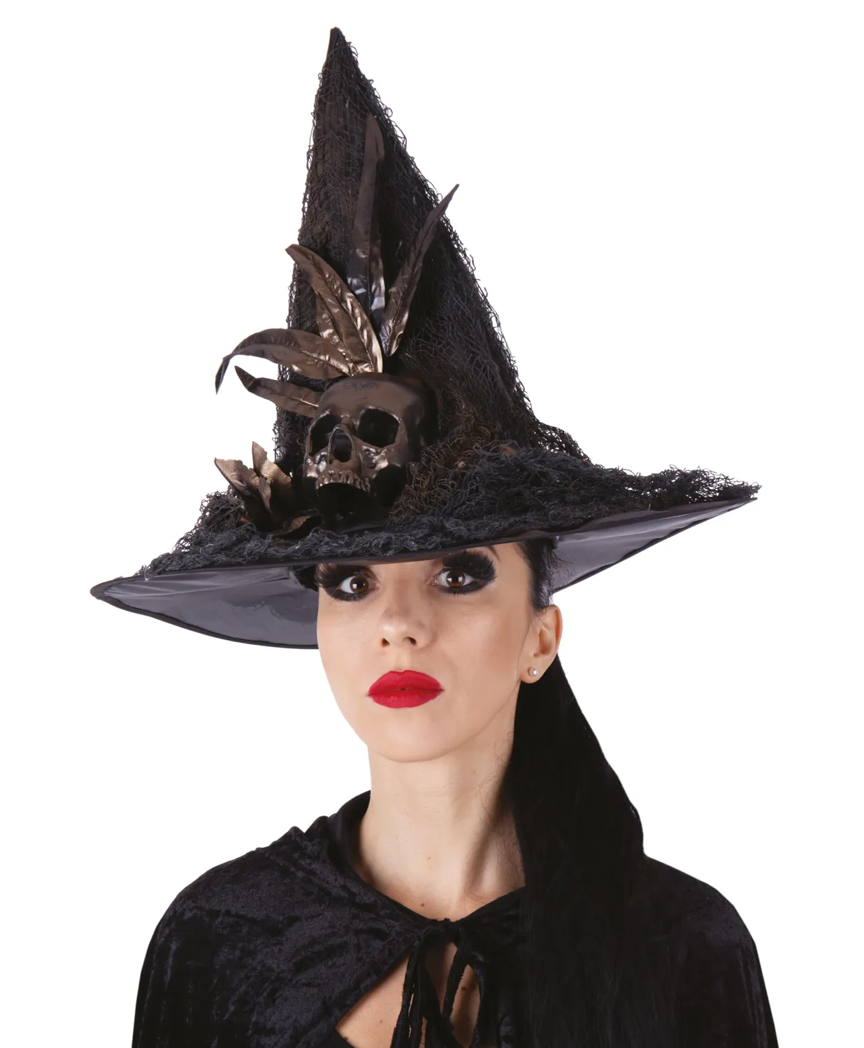 P'tit Clown re23010 cappello strega nero-oro con teschio