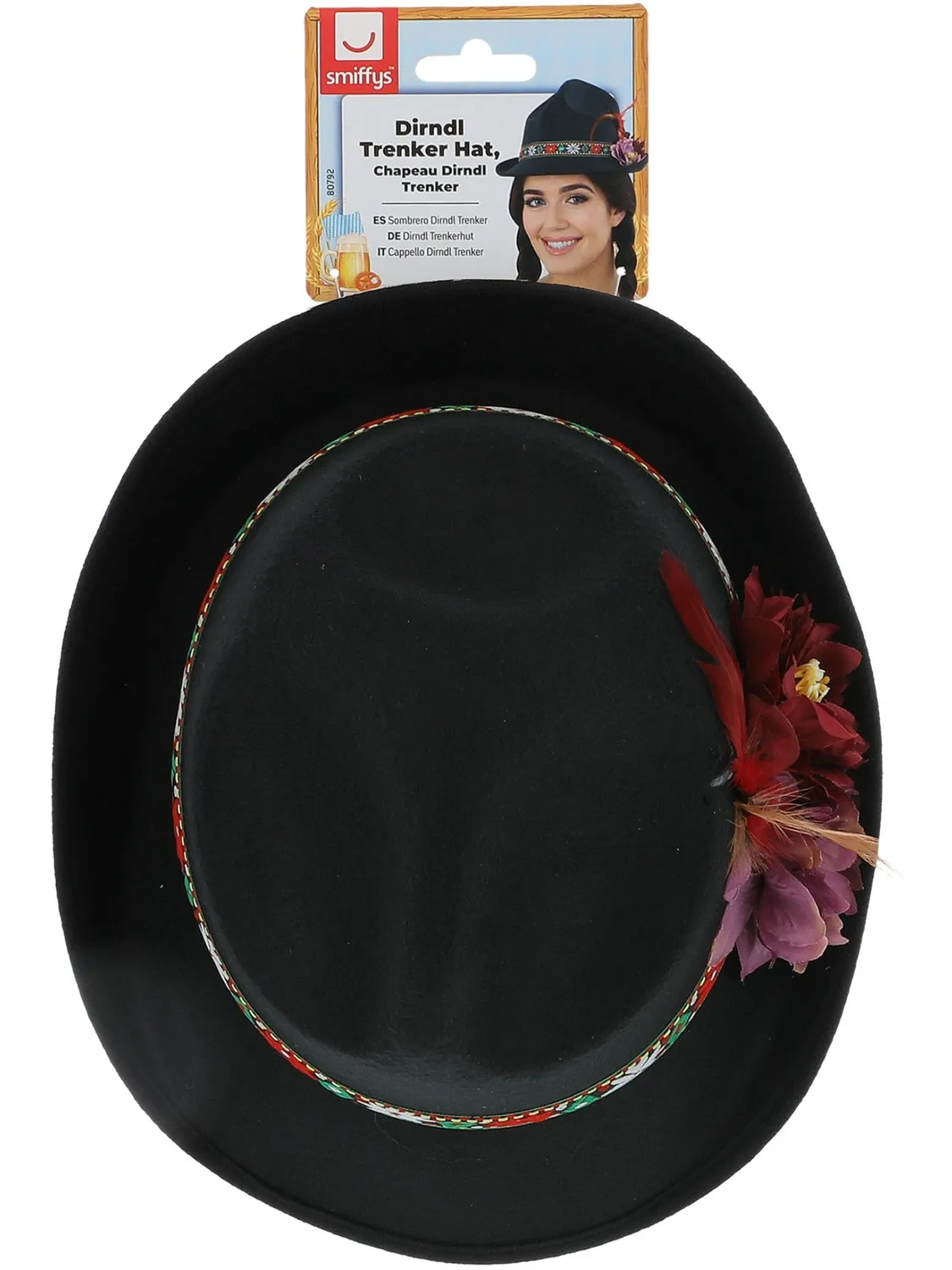 Smiffys Dirndl Trenker cappello bavarese nero piume