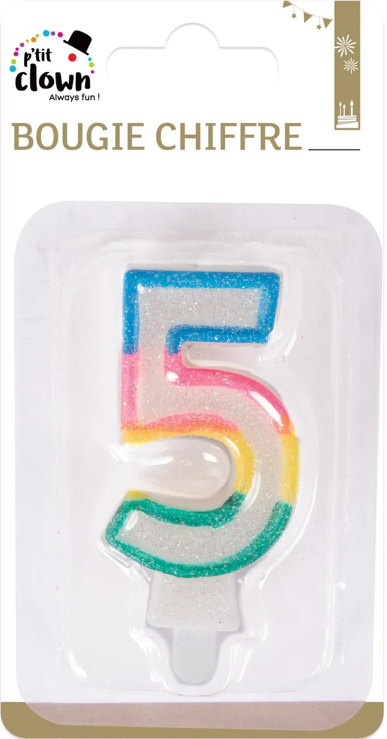 P'tit Clown candela numero arcobaleno glitter