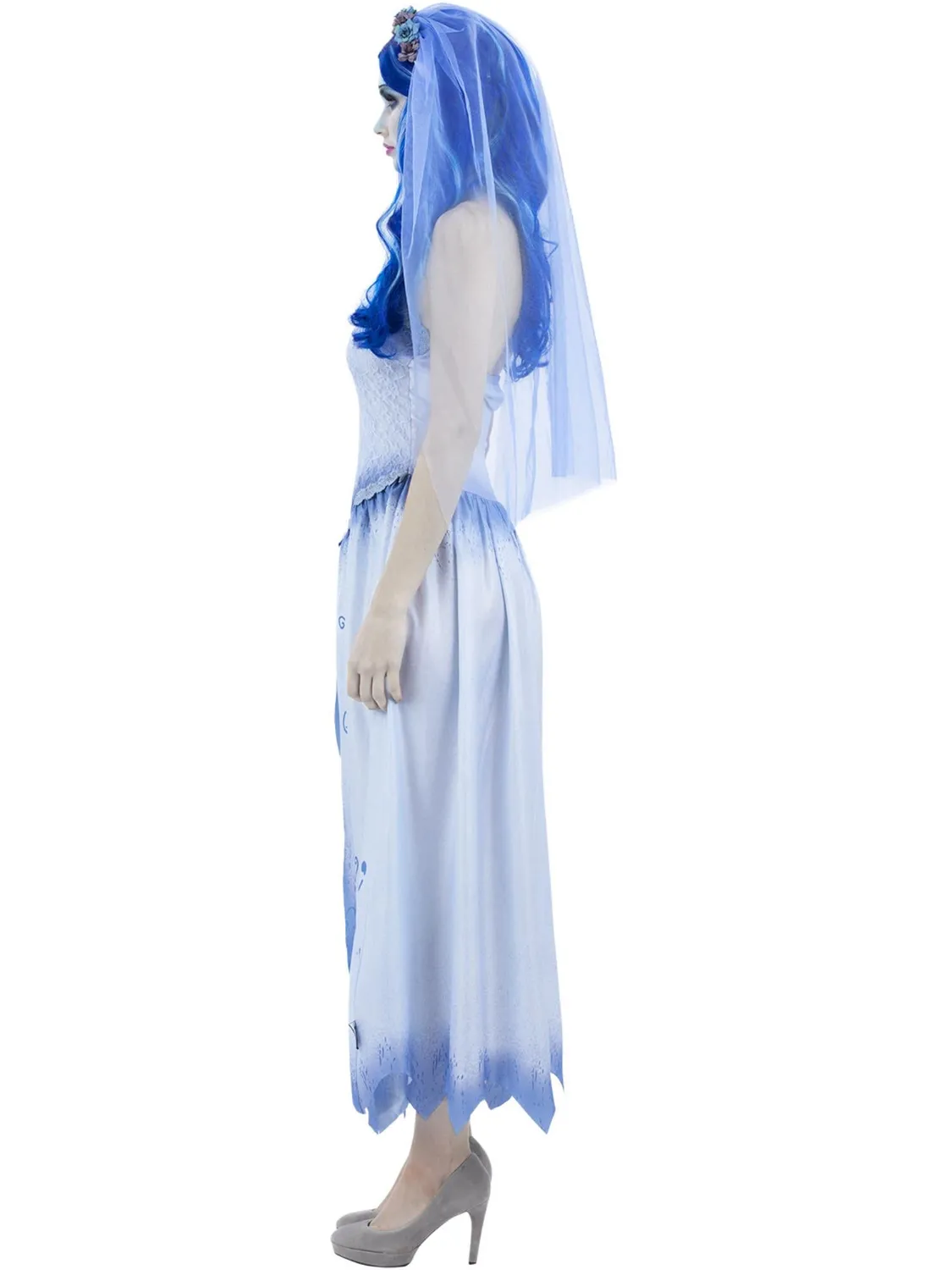 Smiffys Corpse Bride Emily costume sposa donna blu con velo