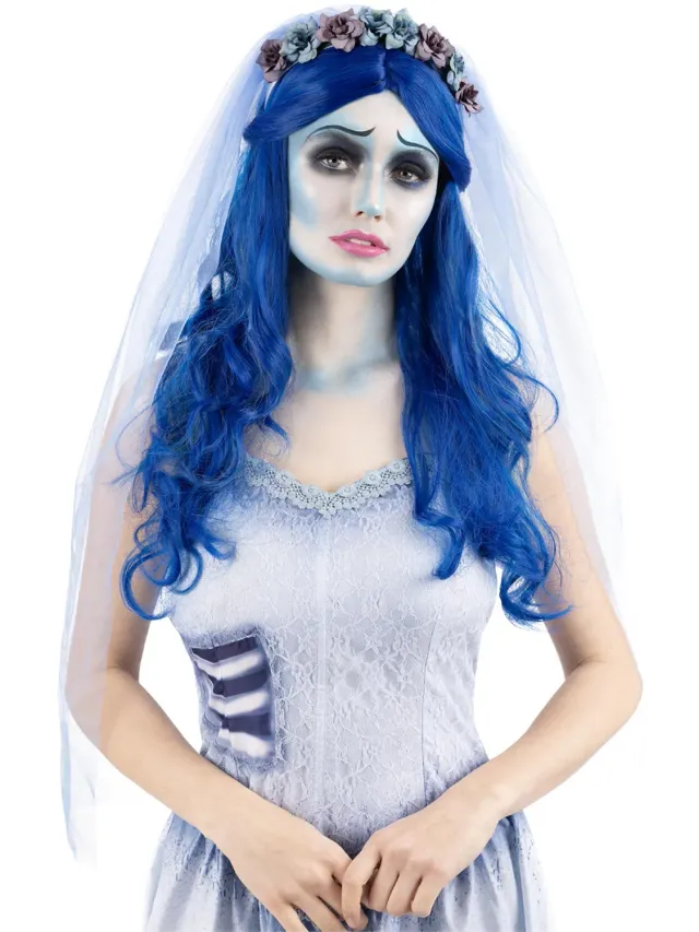 Smiffys Corpse Bride parrucca blu Emily con velo