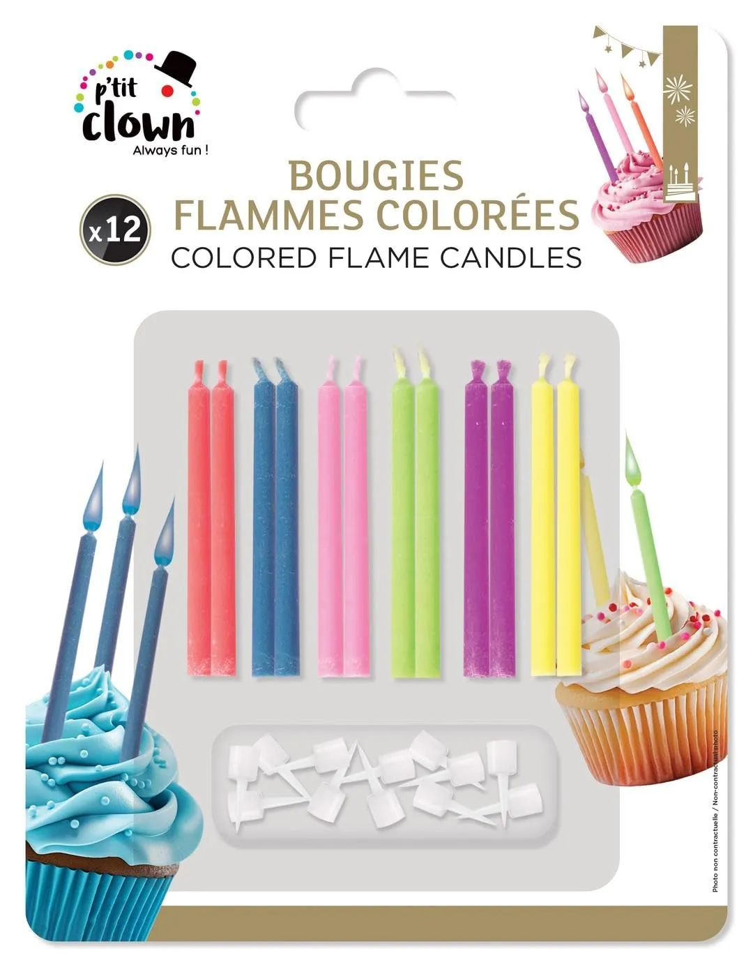 P'tit Clown 23960 candele fiamma colorata 12 pz