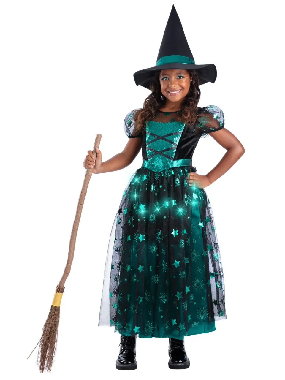 Smiffys Emerald Witch costume strega bimba verde luminoso 7-9