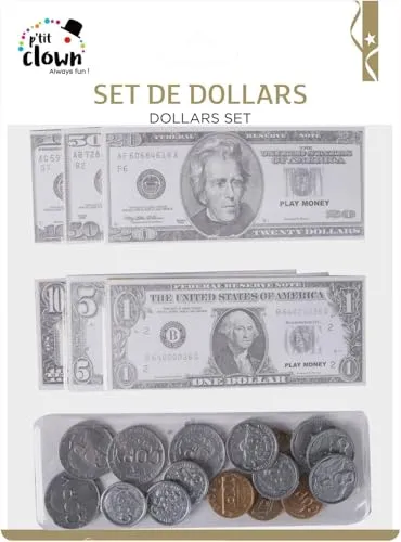 P'tit Clown Set Monete e Banconote Dollari Finti 66 pz