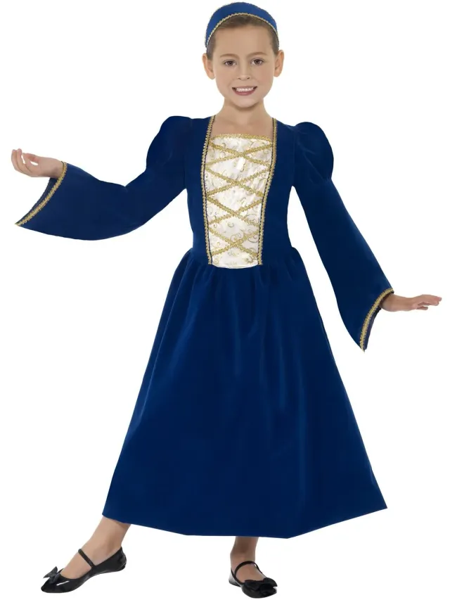 Smiffys Tudor Princess costume principessa bambina blu e oro