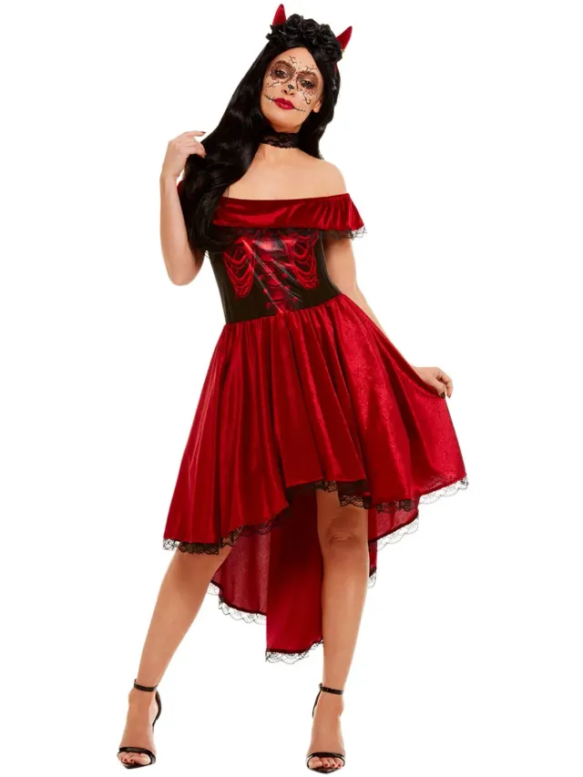 Smiffys Day of the Dead Costume Donna Rosso Medium 12-14