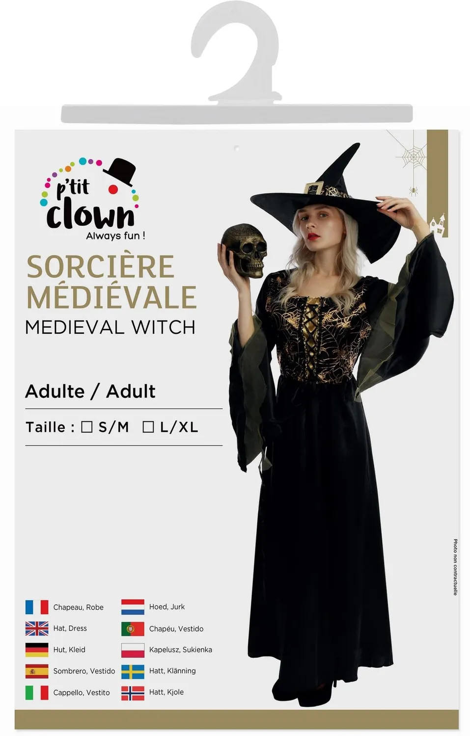 P'tit Clown Strega Medievale costume nero oro S/M